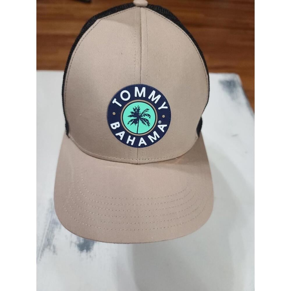 Tommy Bahama Unisex Ball Cap Hat Silicone Patch Tan/Black Mesh Snapback GUC READ